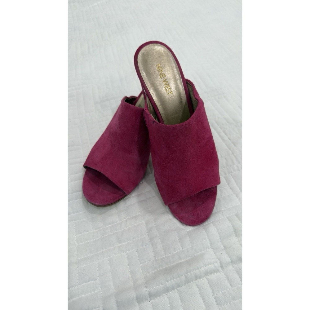 Nine West fuchsia suede mule sandals clear block heel size 8M‎ women